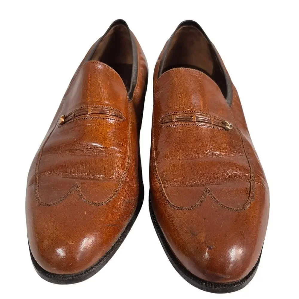VTG Florsheim Designer Collection Cognac Brown Leather Wingtip Loafers Mens 11.5